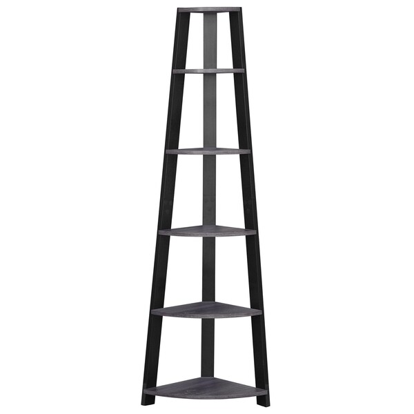 Homeroots 72 in. Grey & Black Particle BoardLaminate & MDF Corner Bookshelf - 332941
