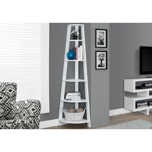 Homeroots 72 in. White Particle BoardLaminate & MDF Corner Bookshelf - 332852
