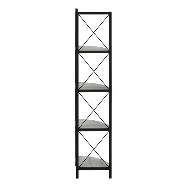 Monarch Specialties Bookshelf, Bookcase, Etagere, Corner, 4 Tier, 60"H, Office, Bedroom, Metal, Laminate, Grey, Black - I 3647