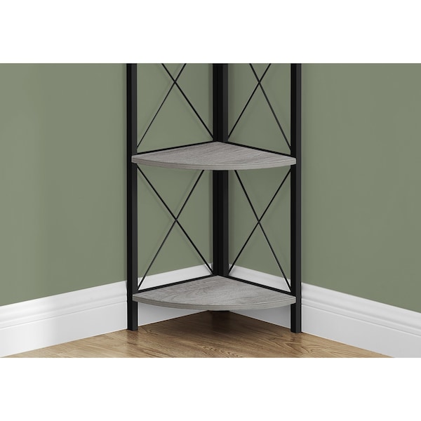 Monarch Specialties Bookshelf, Bookcase, Etagere, Corner, 4 Tier, 60"H, Office, Bedroom, Metal, Laminate, Grey, Black - I 3647