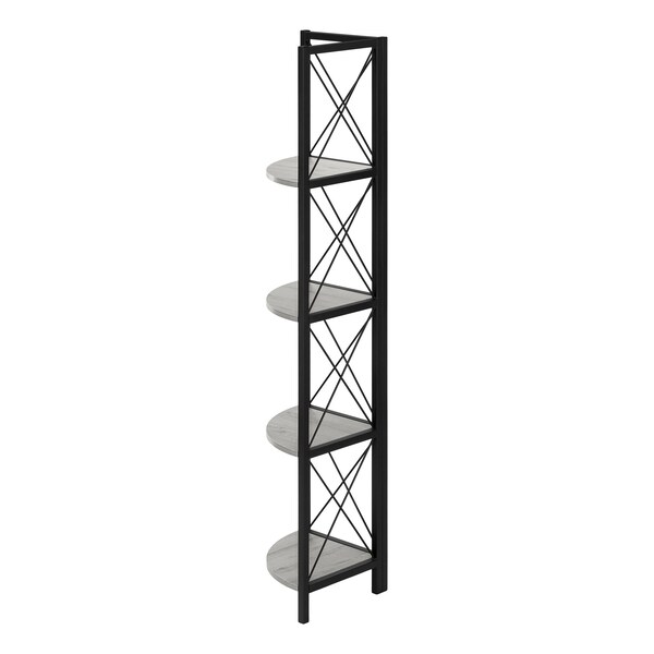 Monarch Specialties Bookshelf, Bookcase, Etagere, Corner, 4 Tier, 60"H, Office, Bedroom, Metal, Laminate, Grey, Black - I 3647