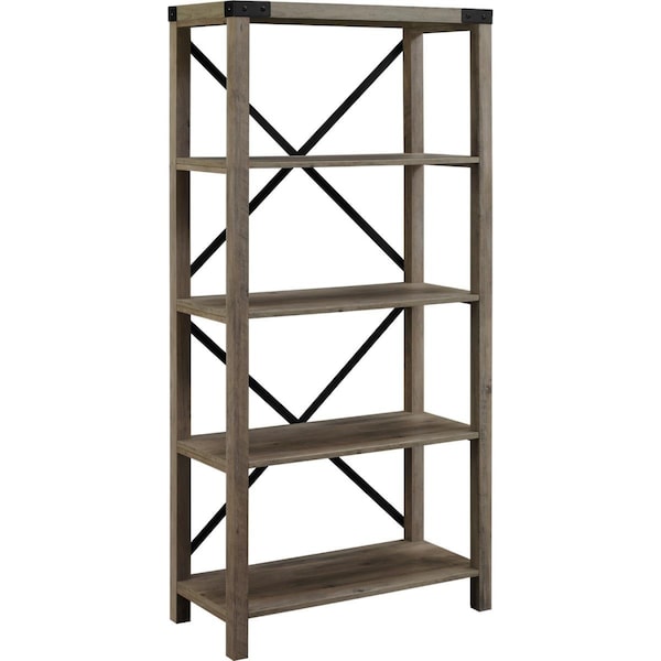 Walker Edison Furniture Walker Edison Furniture  64 in. Farmhouse Metal Bookcase, Grey Wash - BS64MXGW