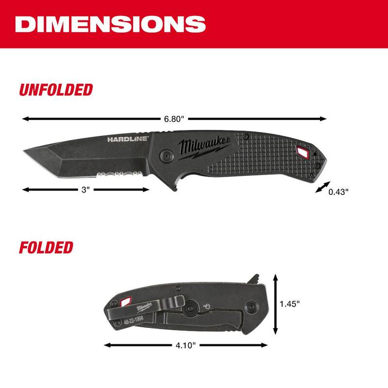 Milwaukee 3 in. Hardline D2 Steel Serrated Blade Pocket Folding Knife - 48-22-1998