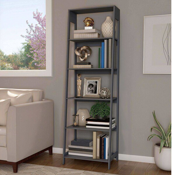 Hastings Home Ladder-Style 5-Tiered Bookcase, Gray - 471355MZH