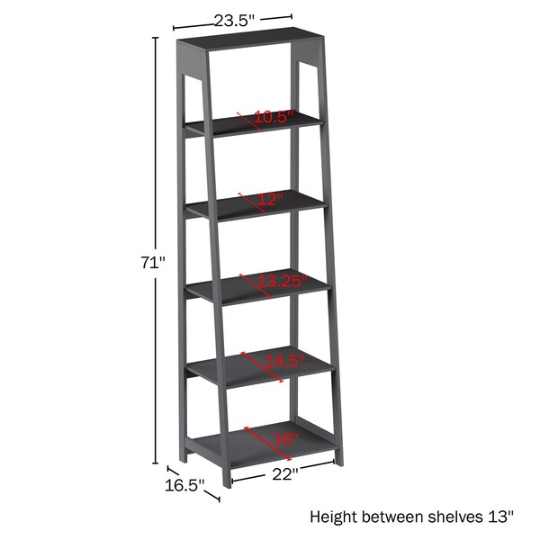 Hastings Home Ladder-Style 5-Tiered Bookcase, Gray - 471355MZH