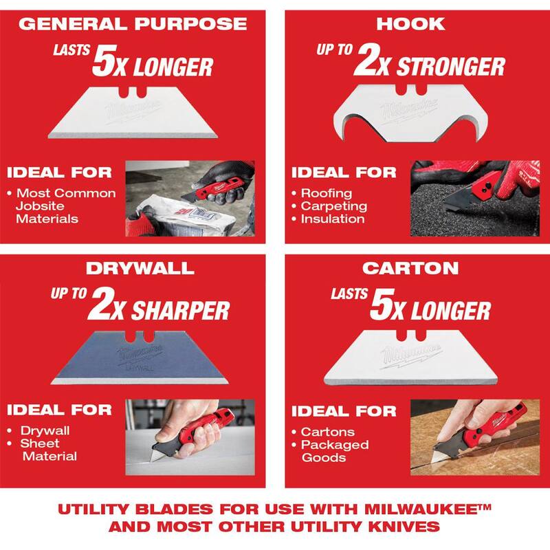 Milwaukee FASTBACK Compact Folding Utility Knife (3-Piece) with Utility Blade (50-Pack) - 48-22-1500-48-22-1500-48-22-1500-48-22-1