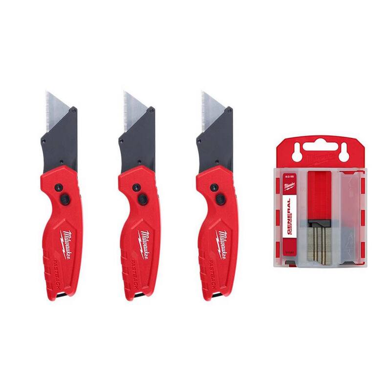 Milwaukee FASTBACK Compact Folding Utility Knife (3-Piece) with Utility Blade (50-Pack) - 48-22-1500-48-22-1500-48-22-1500-48-22-1