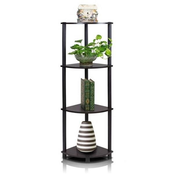 Highkey Turn-N-Tube 4-Tier Corner Display Rack Multipurpose Shelving Unit; Espresso & Black - 43.5 x 11.6 x 11.6 in. - LR846075