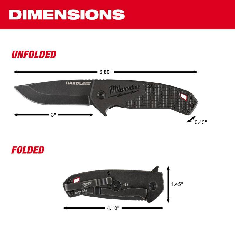 Milwaukee 3 in. Hardline D2 Steel Smooth Blade Pocket Folding Knife - 48-22-1994