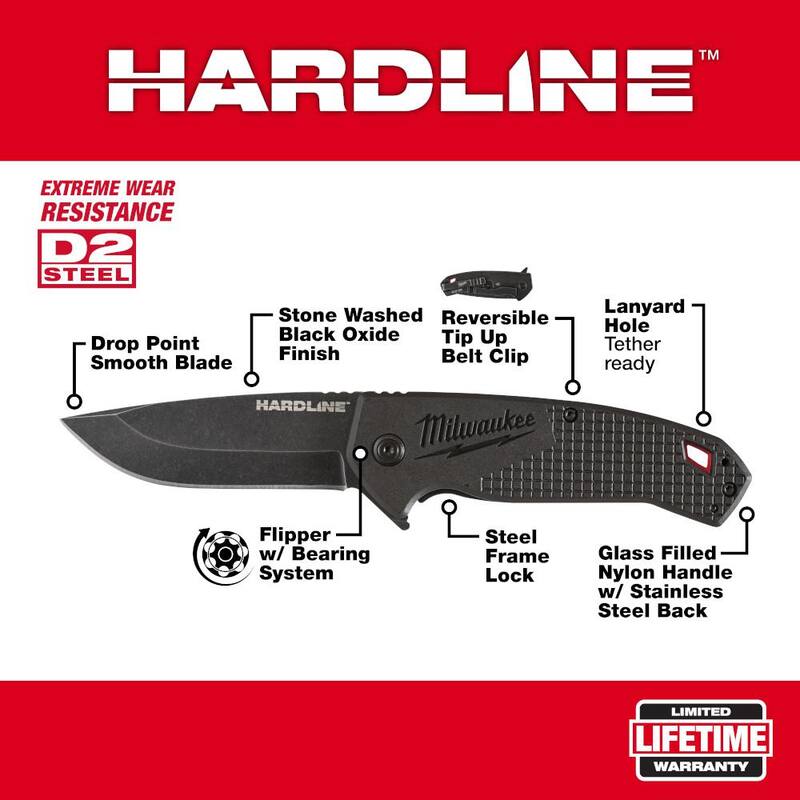 Milwaukee 3 in. Hardline D2 Steel Smooth Blade Pocket Folding Knife - 48-22-1994