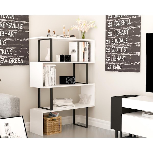 Decorotika 36 x 12 x 50 in. Adriana 4-Shelf Geometric Bookcase - White & Black - DE86719