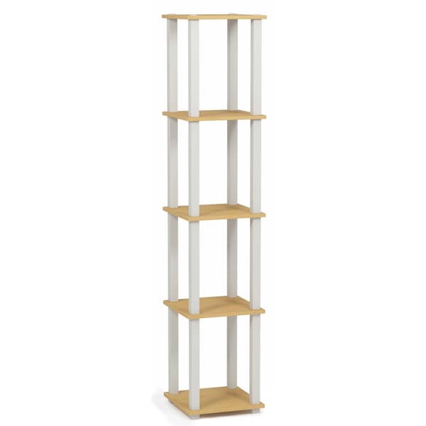 Furinno 18026BE-WH Turn-S-Tube 5-Tier Corner Square Rack Display Shelf with Square Tube - Beech & White - 18026BE/WH
