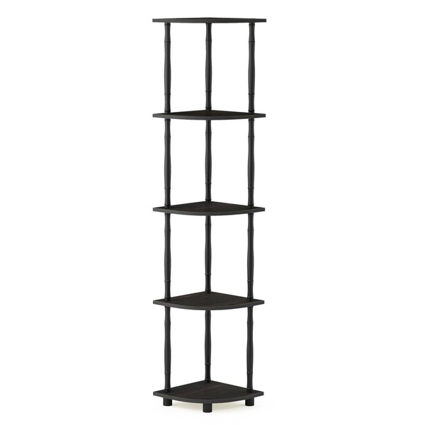 Furinno Turn-N-Tube 5 Tier Corner Display Rack Shelving Unit, Espresso & Black - 57.7 x 11.6 x 11.6 in. - 18035EX/BK
