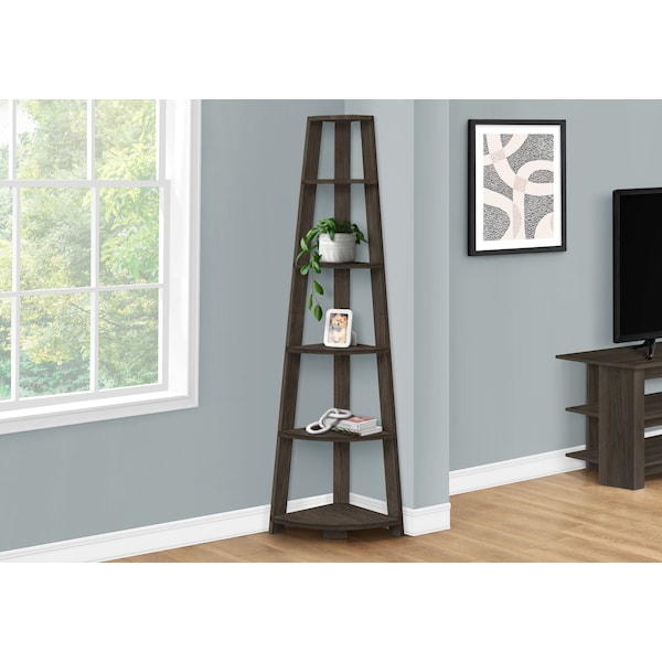 Monarch Specialties Bookshelf, Bookcase, Etagere, Corner, 5 Tier, 72 in.H, Office, Bedroom, Brown Laminate, Contemporary - I 2469