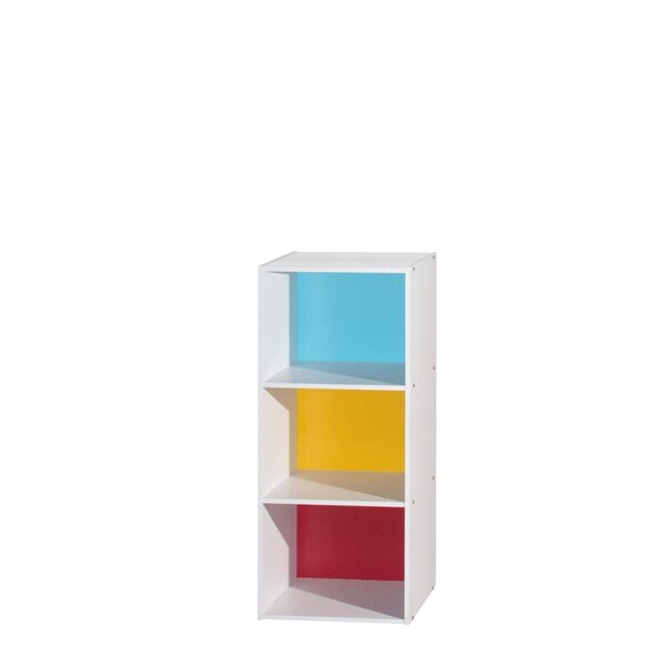 Hodedah 35.67 x 11.77 x 15.91 in. 3-Shelf Bookcase, Rainbow - HID23 RAINBOW