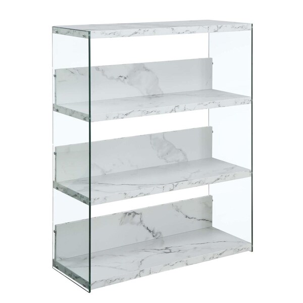 Convenience Concepts SoHo 4 Tier Wide Bookcase, White Faux Marble - HI2540034
