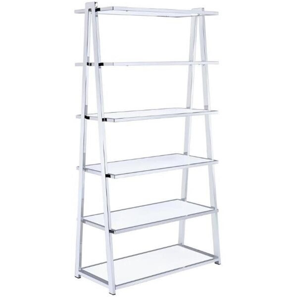 Gfancy Fixtures 71 in. Back Open Ladder Bookcase with Frame, White High Gloss - GF3101686