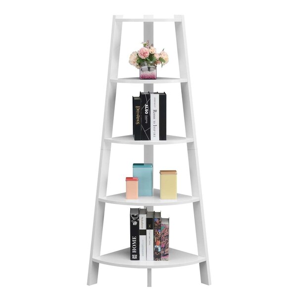 Convenience Concepts Newport 5 Tier Wide Corner Bookcase, White - CO54169
