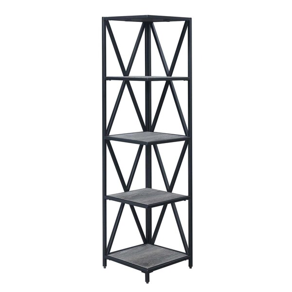 Convenience Concepts Tucson Metal 5 Tier Corner Bookcase, Weathered Gray & Black - HI2206868