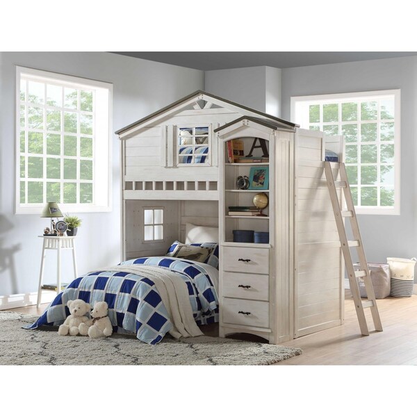 Homeroots 14 x 24 x 78 in. Weathered White Washed Gray Wood Bookcase - 347189