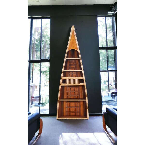 Homeroots Wooden Canoe Book Shelf 31 x 90 x 20.5 in. - 364286