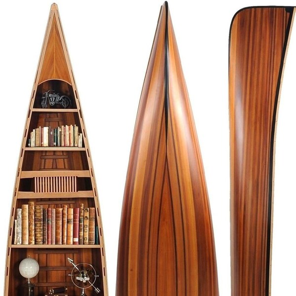 Homeroots Wooden Canoe Book Shelf 31 x 90 x 20.5 in. - 364286