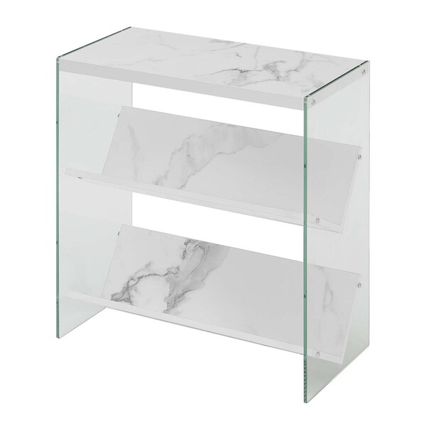 Convenience Concepts Soho Bookcase, White Faux Marble & Glass - 24.25 x 12 x 27.75 in. - HI2539925