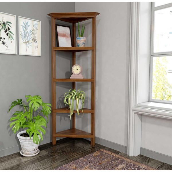 Homeroots 60 in. Bookcase with 3 Shelves in Walnut - 379945