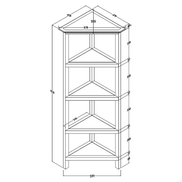 Homeroots 60 in. Bookcase with 3 Shelves in Walnut - 379945