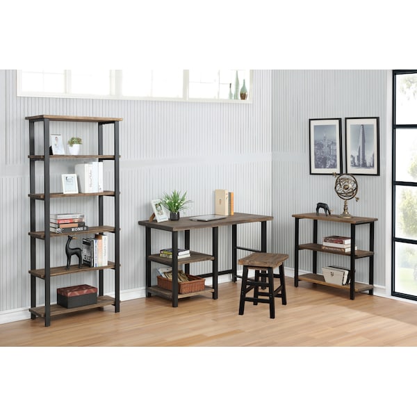 Alaterre Furniture Pomona 70"H 5-Shelf Metal and Solid Wood Bookcase - AMBA0820