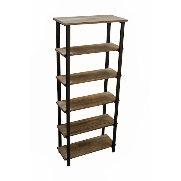 Alaterre Furniture Pomona 70"H 5-Shelf Metal and Solid Wood Bookcase - AMBA0820
