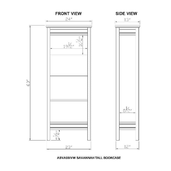 Alaterre Furniture Savannah Tall Bookcase, Ivory with Natural Wood Top - ASVA08IVW