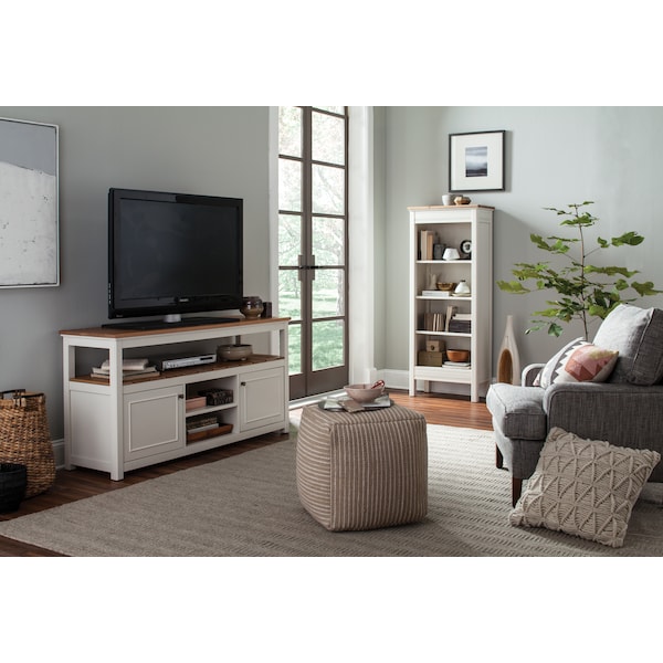 Alaterre Furniture Savannah Tall Bookcase, Ivory with Natural Wood Top - ASVA08IVW