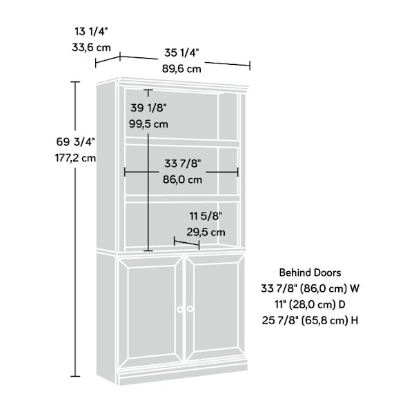 Sauder 5 Shelf Bookcase W/doors Chc , Three adjustable shelves for flexible storage options - 426310