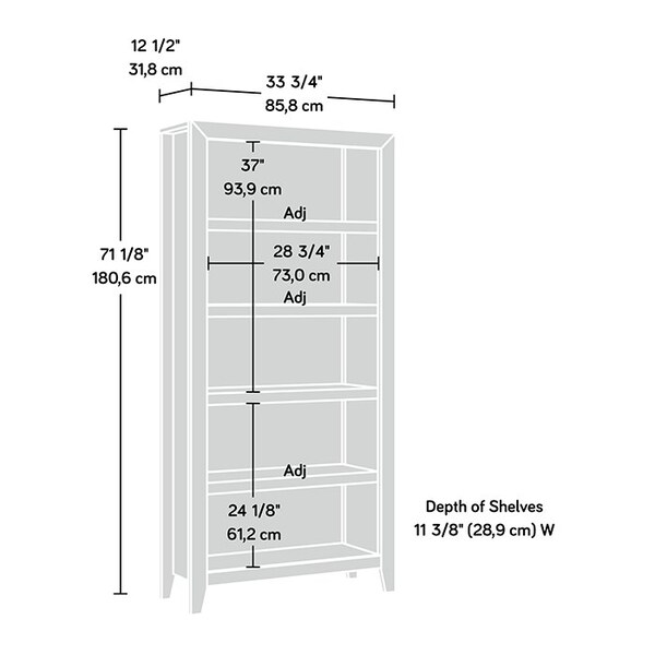 Sauder Dakota Pass 5-Shelf Bookcase Coa , Three adjustable shelves for flexible storage options - 418546