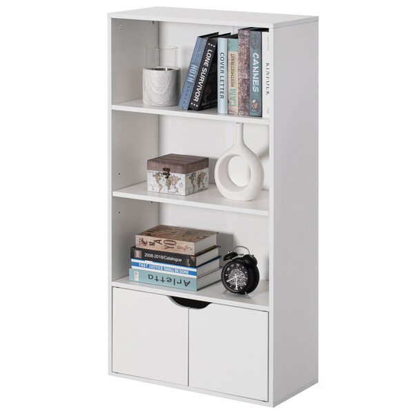 Basicwise 47-in. White 3 Tier Open Book Shelf and Bookcases w/2 Doors Storage Cabinet and 1 Adjustable Shelf - QI004656.WT