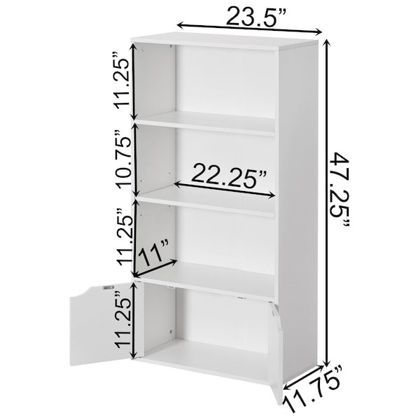 Basicwise 47-in. White 3 Tier Open Book Shelf and Bookcases w/2 Doors Storage Cabinet and 1 Adjustable Shelf - QI004656.WT