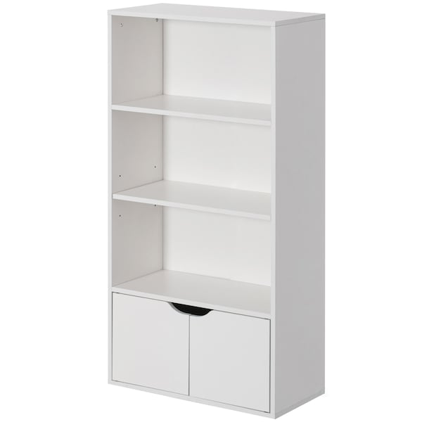 Basicwise 47-in. White 3 Tier Open Book Shelf and Bookcases w/2 Doors Storage Cabinet and 1 Adjustable Shelf - QI004656.WT