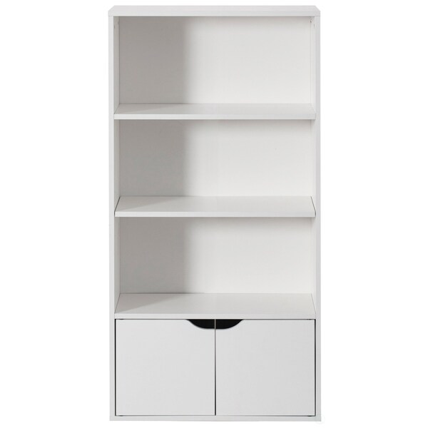 Basicwise 47-in. White 3 Tier Open Book Shelf and Bookcases w/2 Doors Storage Cabinet and 1 Adjustable Shelf - QI004656.WT