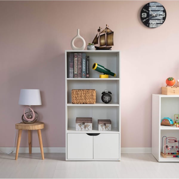 Basicwise 47-in. White 3 Tier Open Book Shelf and Bookcases w/2 Doors Storage Cabinet and 1 Adjustable Shelf - QI004656.WT