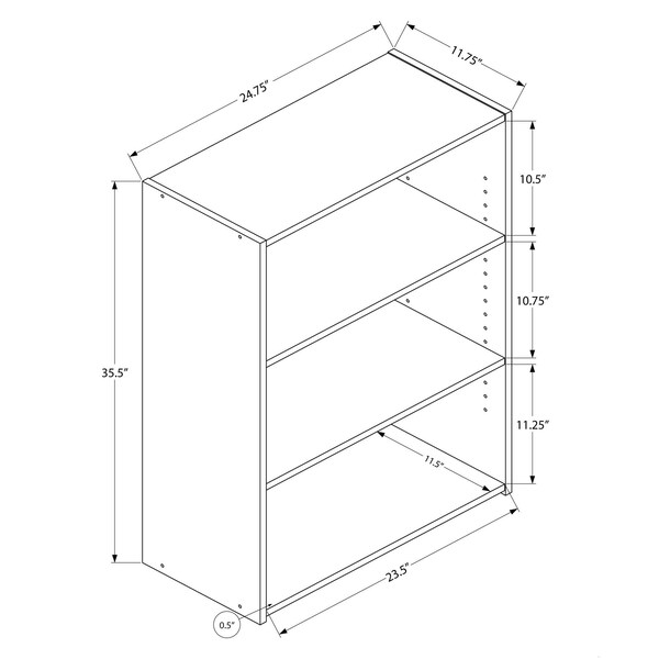 Homeroots Cherry Bookcase with 3 Shelves 11.75 x 24.75 x 35.5 in. - 355728