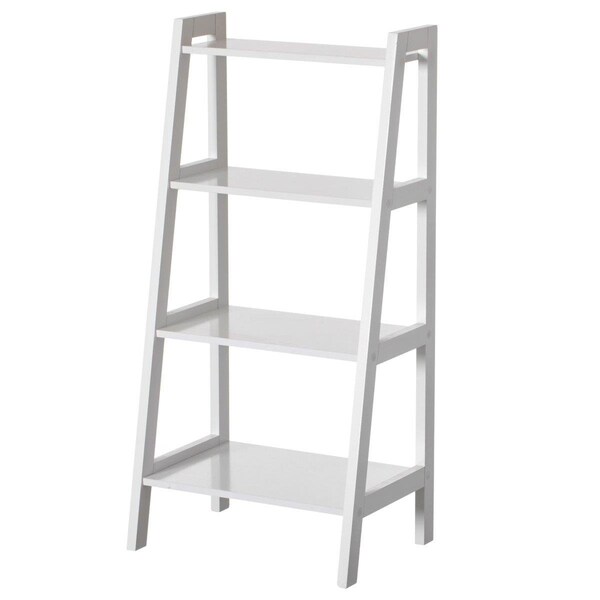 Kd Cuna Decorative White Wooden Modern 4-Tier Ladder Bookshelf, Flower and Plant Display - KD2641982