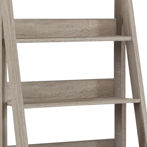 Homeroots 61 in. Dark Taupe Particle Board & Laminate Ladder Style Bookcase - 333348