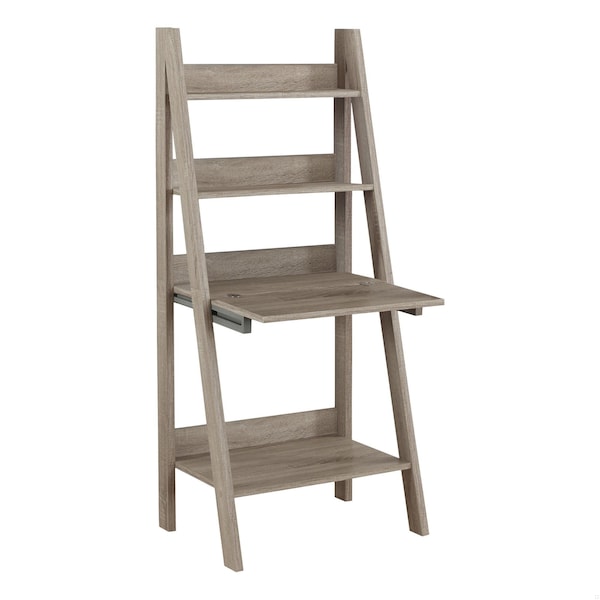 Homeroots 61 in. Dark Taupe Particle Board & Laminate Ladder Style Bookcase - 333348