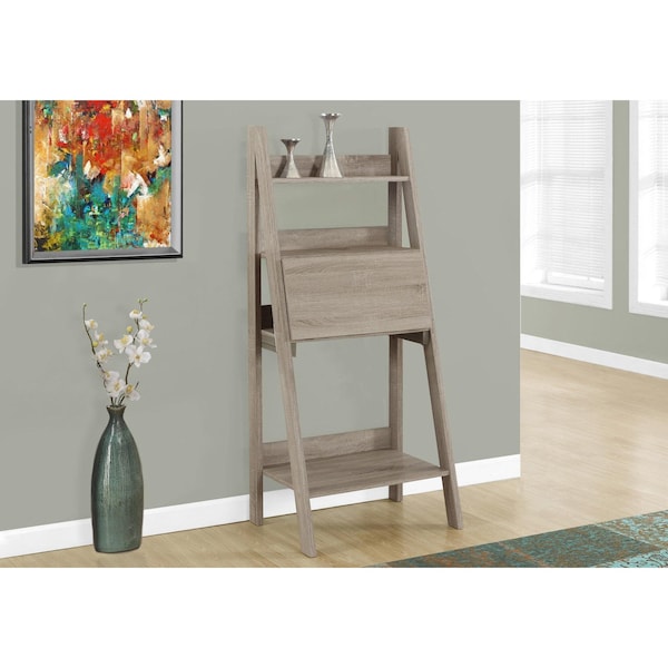Homeroots 61 in. Dark Taupe Particle Board & Laminate Ladder Style Bookcase - 333348