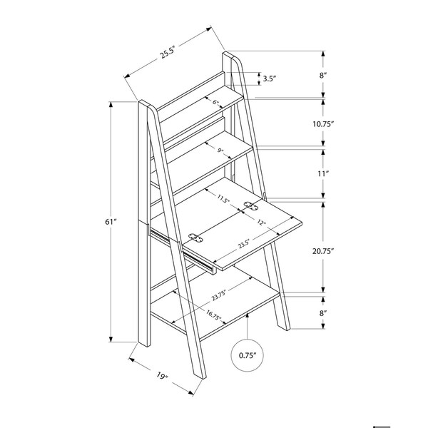 Homeroots 61 in. Dark Taupe Particle Board & Laminate Ladder Style Bookcase - 333348