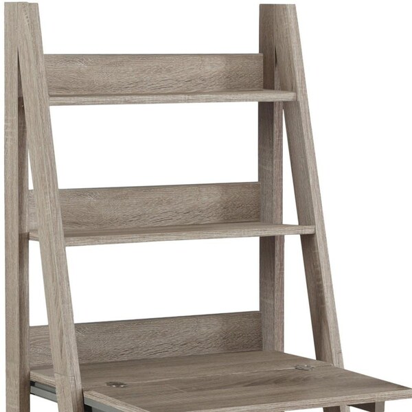 Homeroots 61 in. Dark Taupe Particle Board & Laminate Ladder Style Bookcase - 333348