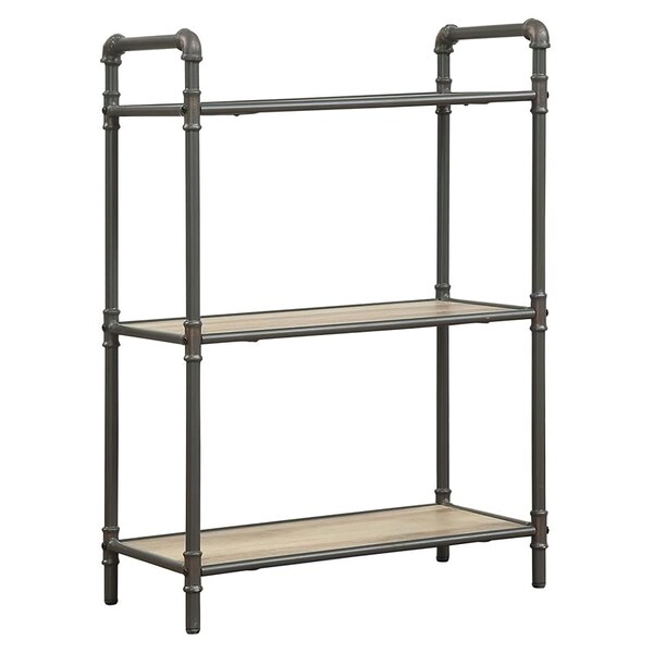 Acme 3 Wooden Tiers Rectangular Bookshelf in Antique Oak and Sandy Gray - ER-0234GY