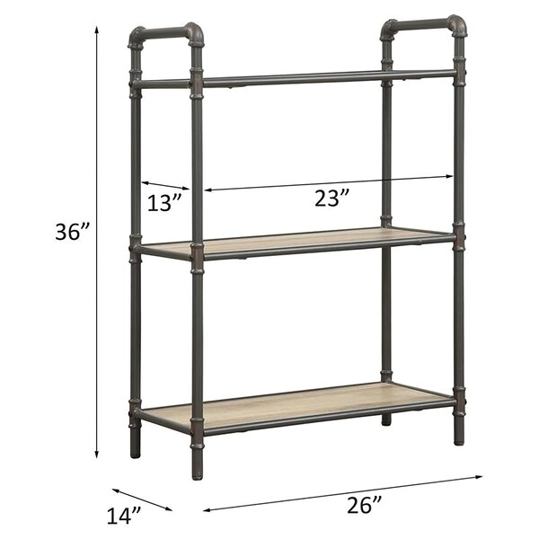 Acme 3 Wooden Tiers Rectangular Bookshelf in Antique Oak and Sandy Gray - ER-0234GY