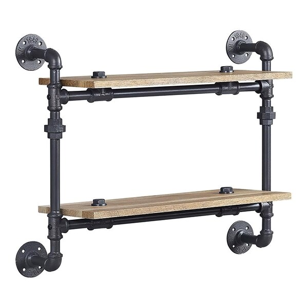 Acme Wall Rack with 2 Wooden Shelves in Oak and Sandy Black - ER-0291-2